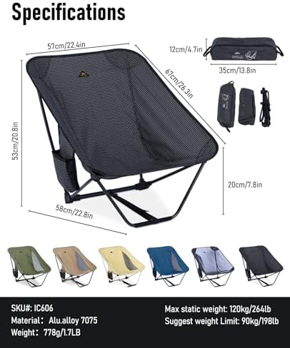 iClimb Low Ultralight Compact Folding Chair (Black Grid)