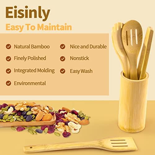 Eisinly 7-Piece Wooden Cooking Spoons, Natural Bamboo Utensil Set