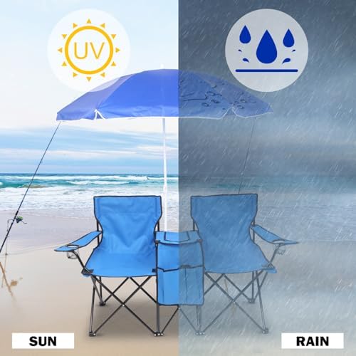 Outvita Folding Double Camping Chair w/Umbrella, Cooler for Beach Patio L