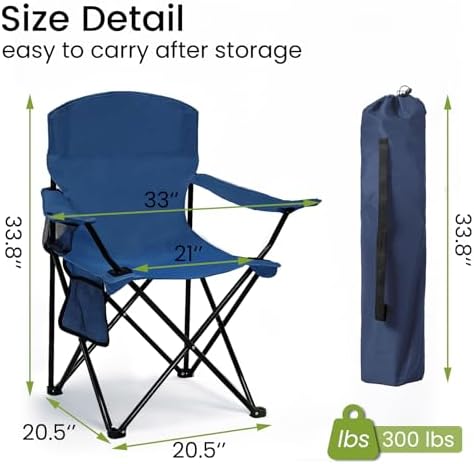 Camping Chair 2 Pack Portable Folding Chair, Supports 300lbs, Navy Blue