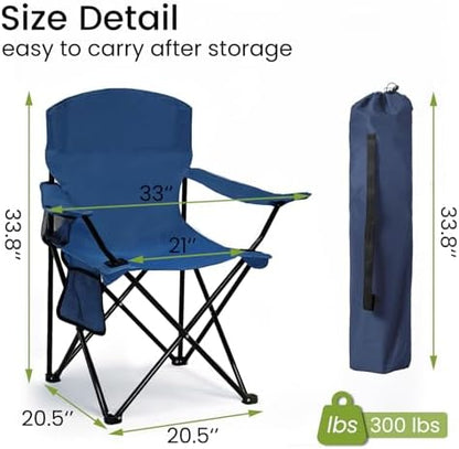 Folding Camping Chair with Cup Holder & Side Storage Bag 300lbs Capacity Lightweight High Back Portable for Beach, Picnic, Sport, Cyan