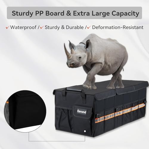 Car Trunk Organizer with Lid,Collapsible Car Storage Organizer with Multi Compartments and Securing Straps for SUV,Sedan,Jeep-Black