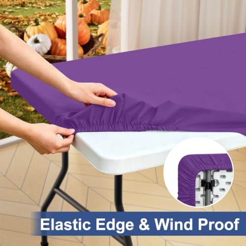 homing Rectangle Table Cloth Cover 6 Foot Purple Elastic Fitted Tablecloth