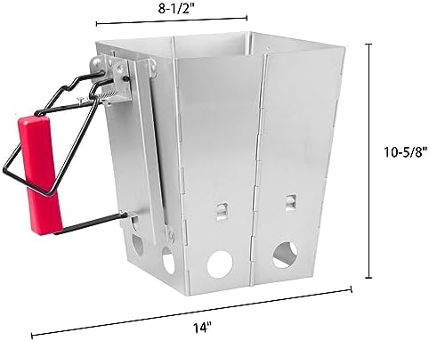 Royal Gourmet Foldable Charcoal Chimney Fire Starter Camping Grill, silver and red