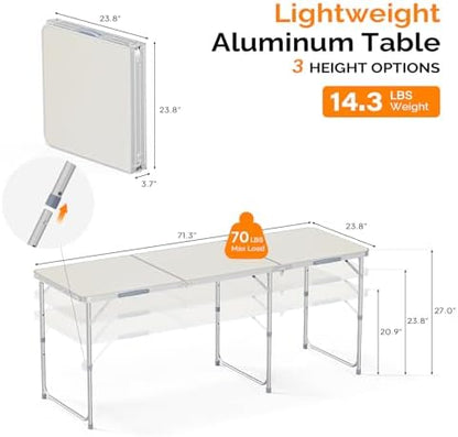 VINGLI 6ft Folding Camping Table with Carry Handle,Portable Utility Table Multipurpose for Party Picnic Tailgating Outdoor Patio Garden Indoor Kitchen …