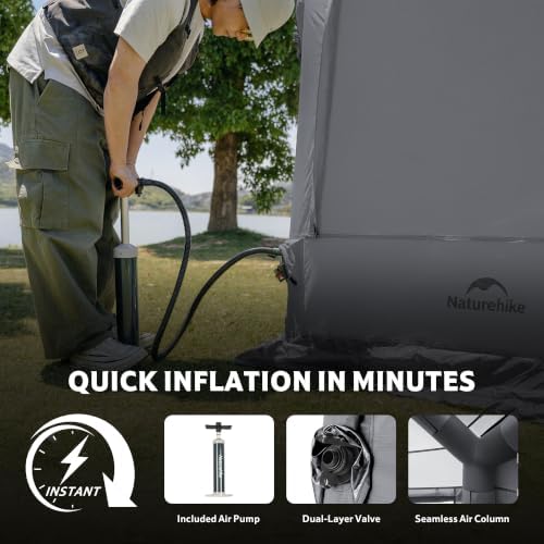 Naturehike Gen Air FL Inflatable Tent 2-4 Person, Easy Setup Blow up Tents with Pump, Waterproof 210D Oxford Fabric & Mesh Windows Tent for Outdoor Family Camping & Glamping