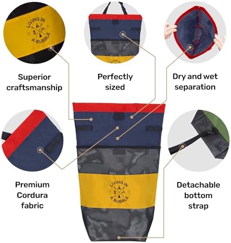 Living in a Bubble Wet Dry Laundry Bag – Portable Waterproof Laundry Hamper for RV, Campervan & Travel – Foldable Clothes Organizer with Separate Wet & Dry Compartments