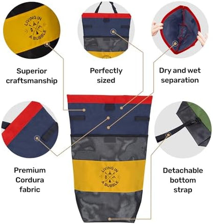 Living in a Bubble Wet Dry Laundry Bag – Portable Waterproof Laundry Hamper for RV, Campervan & Travel – Foldable Clothes Organizer with Separate Wet & Dry Compartments
