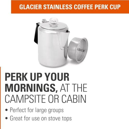 GSI Outdoors Percolator Coffee Pot I Glacier Stainless Steel with Silicone Handle for Camping, Backpacking, Travel, RV & Hunting - Stove Safe