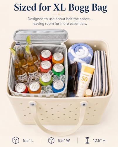 Insulated Cooler Organizer Insert Compatible with XL Bogg Bag,2-in-1 Dry-Wet Separate Tote Insert Leakproof Cooler&Mesh Storage Bag,Bogg Bag Accessories for Beach,Camping