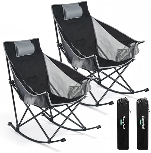 SUNNYFEEL 2 Pack Rocking Camping Chair with Headrest, Heavy Duty 500LBS