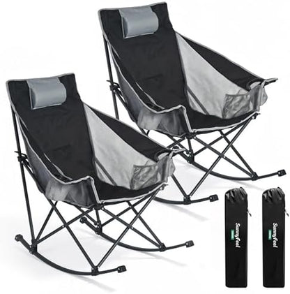 SUNNYFEEL 2 Pack Rocking Camping Chair with Headrest, Heavy Duty 500LBS