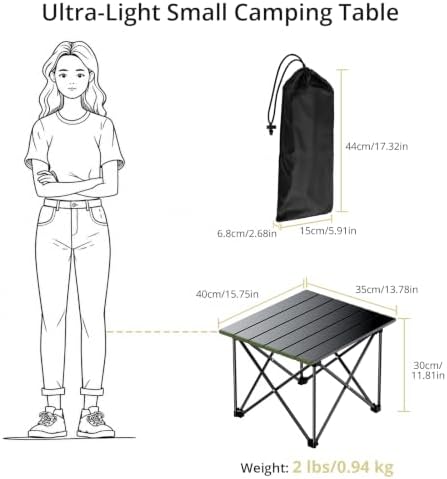 Anbte Small Folding Camping Table, Ultralight Aluminum, 44 lb Capacity