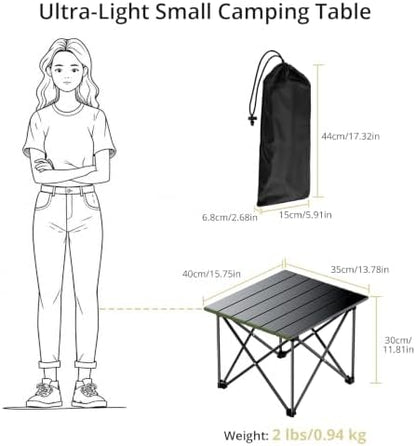 Anbte Small Folding Camping Table, Ultralight Aluminum, 44 lb Capacity
