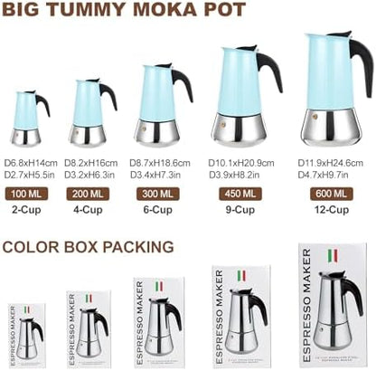4 Cup Stovetop Espresso Maker Stainless Steel Moka Pot Stove Top Percolator Italian Coffee Makers Capable Mocha Greca Machine Cafe Classic Induction Cookers for Home and Camping 200ml 6.6oz