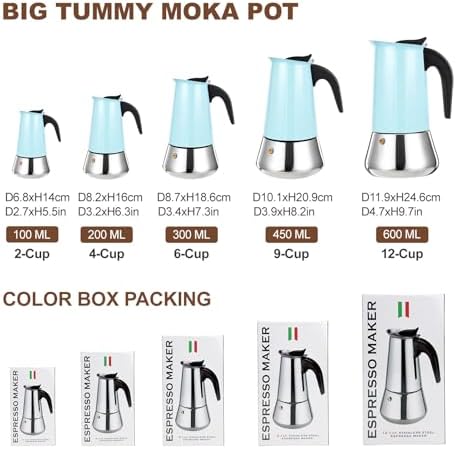 2 Cup Stovetop Espresso Maker Stainless Steel Moka Pot Stove Top Percolator Italian Coffee Makers Capable Mocha Greca Machine Cafe Classic Induction Cookers for Home and Camping 100ml 3.3oz