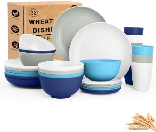 32-Piece Dishes Sets for 8, Plastic Plates and Bowls Sets - Island