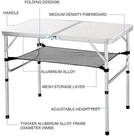 YUFIFAIRY Aluminum Camp Table, 36''L x24''W Folding Table Portable
