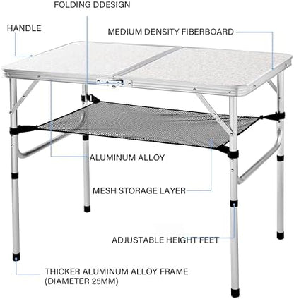 YUFIFAIRY Aluminum Camp Table, 36''L x24''W Folding Table Portable