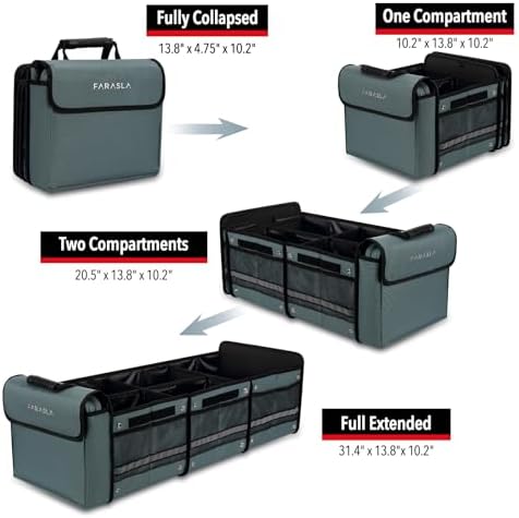 Farasla Waterproof Trunk Organizer with Insulated Leakproof Cooler Bag, Foldable Cover, Adjustable Securing Straps (4-in-1 w/Cooler, Gray)