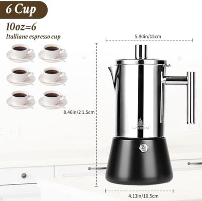 LAOION Stovetop Espresso Maker, 6Cup 10 oz Moka Pot, Stainless Steel