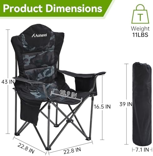 Aohanoi Heavy Duty Camping Chairs for Adults with Cup Holder & Cooler Bag