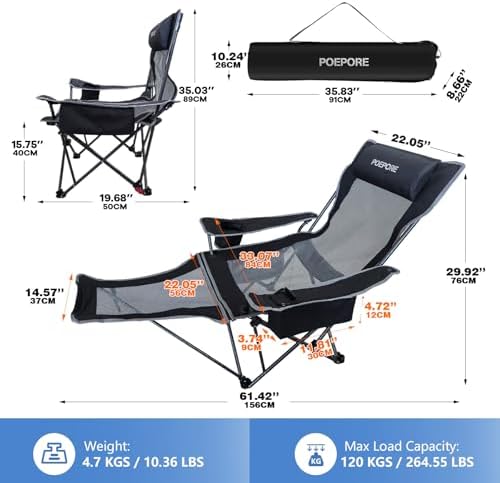 2-Pack Reclining Camping Chair 4 Position with Foot Rest Comfortable for Adults 265Ibs Folding Lounger Mesh Beach Chair with Cooler Bag and Cup Holder for Outdoor Patio