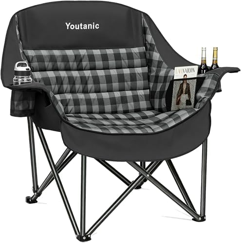 Youtanic Oversized Large Padded Camping Chair, 400 lbs Foldable Lawn Chair