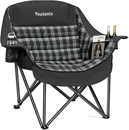 Youtanic Oversized Large Padded Camping Chair, 400 lbs Foldable Lawn Chair