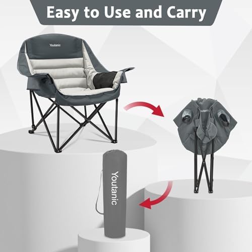 Youtanic Oversized Padded Camping Chair, Portable Folding Camping Chairs