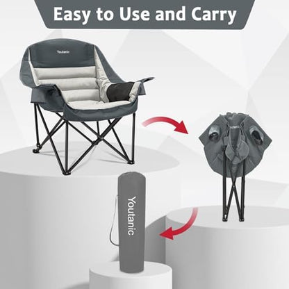 Youtanic Oversized Padded Camping Chair, Portable Folding Camping Chairs