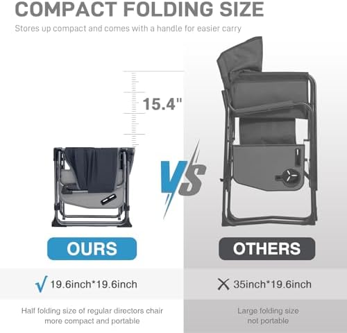 EVER ADVANCED Camping Directors' Chair with Side Table, Portable Folding Chair with Compact Size, Heavy Duty with Pocket for Camping, Lawn, Sports and Fishing, 400lbs, Gray 2 Pack