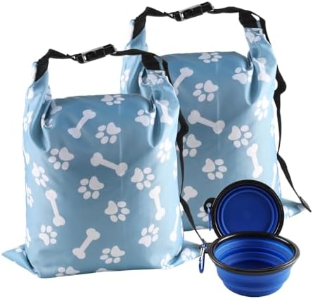 2Packs Dog Travel Bag,10 lb Dog Food Storage Container, Large Capacity Pet Travel Accessories, Reusable Dogs Food Carrier for Camping with 2Packs Collapsible Dogs Bowls,Perfect for Camping Trip