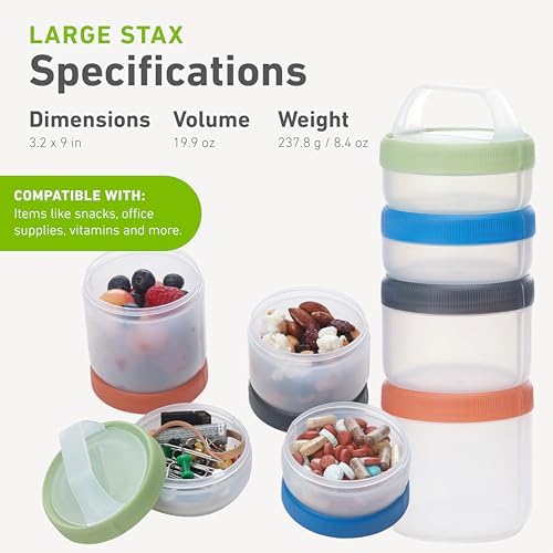 humangear Stax Modular Storage System - Food-Safe 4-Piece Stacking Container with Click-Handle
