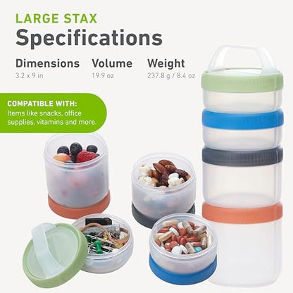 humangear Stax Modular Storage System - Food-Safe 4-Piece Stacking Container with Click-Handle