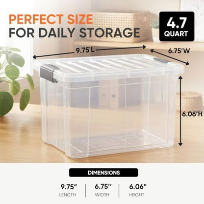 Superio 4.75 Quart Clear Plastic Storage Boxes with Lids, Stackable Organizer Containers, BPA-Free Storage Bins for Home, Office, School & Dorm, 6 Pack