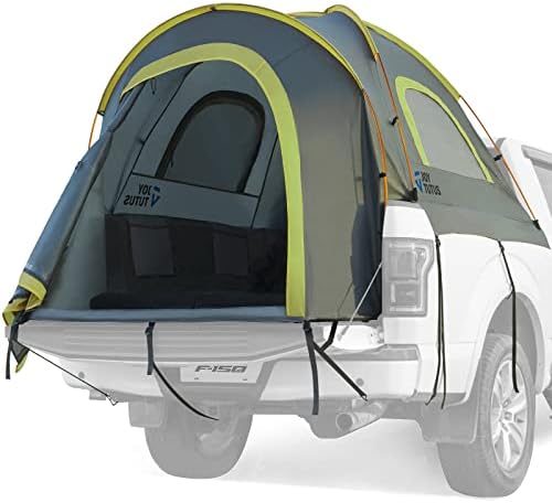 JOYTUTUS Pickup Truck Tent 2.0, Waterproof PU2000mm Double Layer for 2 Person, Portable Truck Bed Tent with Rainfly, 5.5'-5.8' Camping Preferred - Green, Aluminum Poles