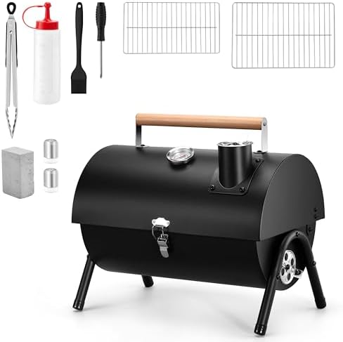 HaSteeL Portable Charcoal Grill with 6 BBQ Tools, Small for 1-3 People
