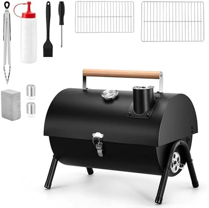 HaSteeL Portable Charcoal Grill with 6 BBQ Tools, Small for 1-3 People