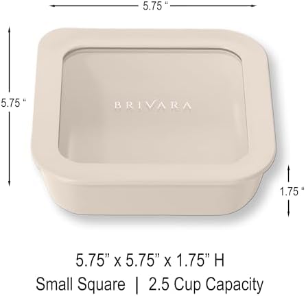 Glass Food Storage Container with Lid, 2.5-Cup Small Square | Microwave-Safe Airtight Lid, Oven-Safe Ceramic-Coated Glass | Zero Plastic, No PFAS/PFOA/BPA, Reusable [Crema]