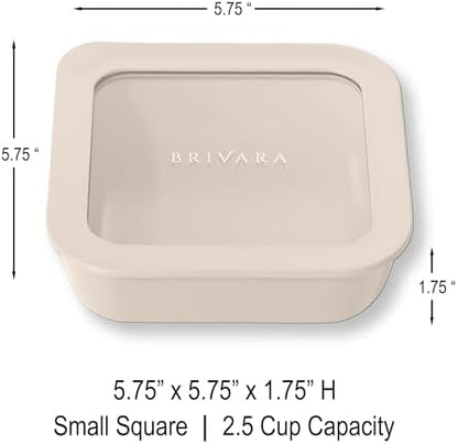 Glass Food Storage Container with Lid, 2.5-Cup Small Square | Microwave-Safe Airtight Lid, Oven-Safe Ceramic-Coated Glass | Zero Plastic, No PFAS/PFOA/BPA, Reusable [Crema]