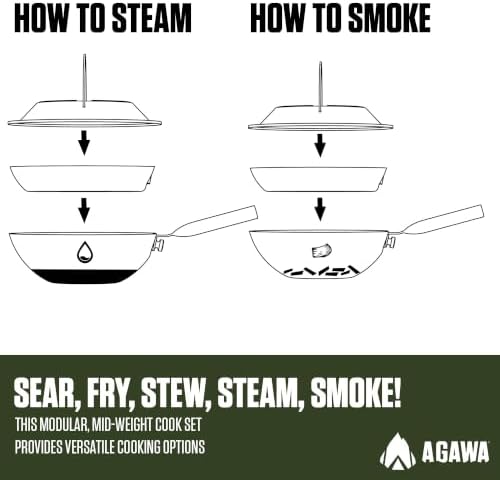 AGAWA CARBONTRAIL12 Adventure Cook Set | Nitrided Carbon Steel Camping Cookware with Removable Handles & Cordura Storage Case | Lightweight Outdoor Cook Set for Camping, Open Fire Cooking