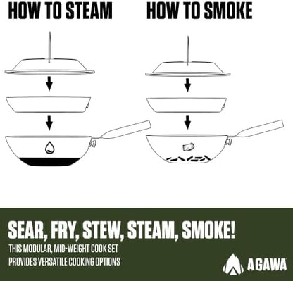 AGAWA CARBONTRAIL12 Adventure Cook Set | Nitrided Carbon Steel Camping Cookware with Removable Handles & Cordura Storage Case | Lightweight Outdoor Cook Set for Camping, Open Fire Cooking