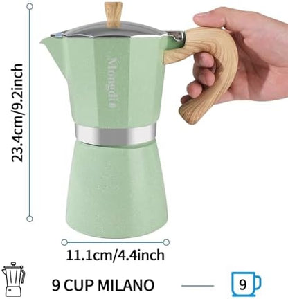 Mongdio Stovetop Espresso Maker Moka Pot, Cuban Coffee Maker Stove top coffee maker Moka Italian Espresso Greca Coffee Maker Brewer Percolator, 9 Espresso Cups, 15 oz - Green
