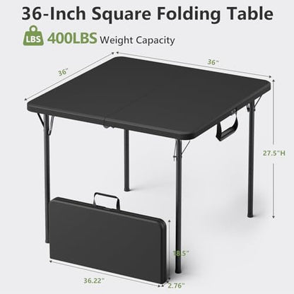 36 Inch Folding Card Table, Heavy Duty Square Folding Game Table with Carrying Handle, Fold-in-Half Portable Utility Table, No Assembly, Indoor Outdoor for Party, Camping, RV Travel