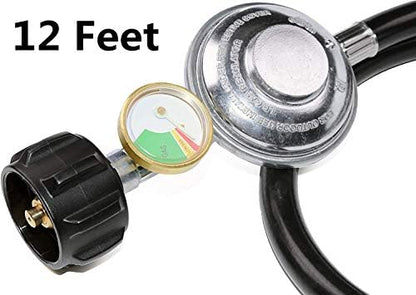 12 Feet Propane Regulator Hose with Tank Gauge for Gas Grill and Fire Pit