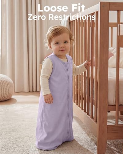 Baby Sleep Sack 6-12 Months 0.5 TOG, 100% Cotton Baby Wearable Blanket 2 Pack with 2-Way Zipper, Lightweight Sleep Bag for Boys ＆ Girls Newborn Infant Breathable Sleeing Sack Purple Flower