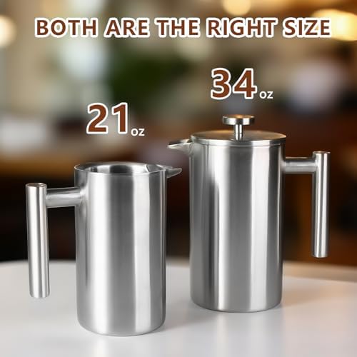 French Press 24 oz, Premium Stainless Steel French Press Coffee Maker 2 cup