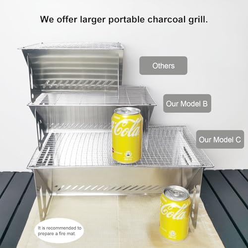 Mini Portable Charcoal Grill,Small BBQ Grill Tabletop Fire Pit for Camping Patio Outdoor Stainless Steel Camping Folding Barbecue Grills Backpacking Grills