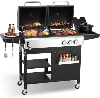 Propane Gas and Charcoal Combo Grill with Side Burner
